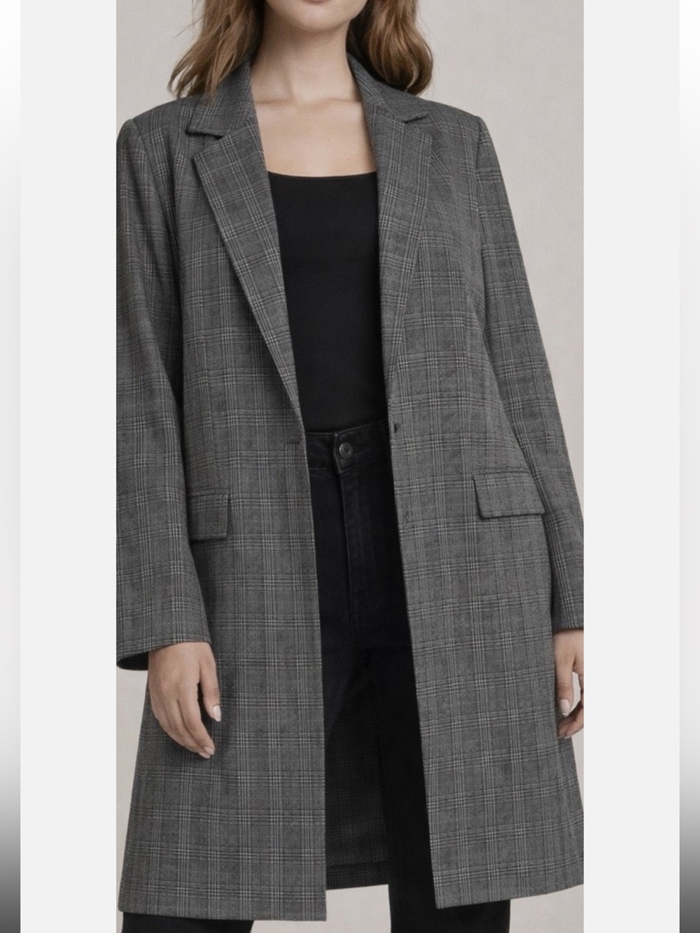 Adrianna papell longline plaid blazer